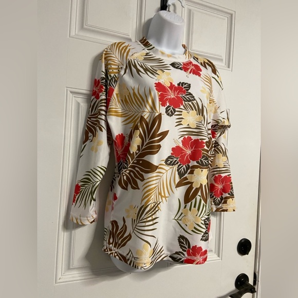 T27- FAVANT White TROPICAL RashGuard SWIM T-Shirt - Picture 2 of 5